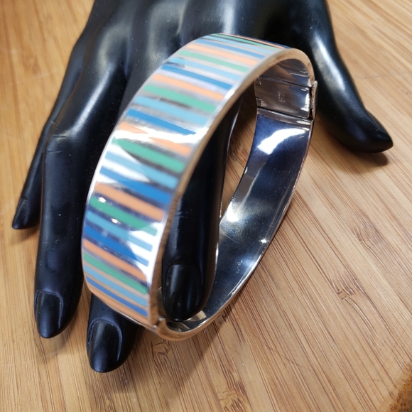 Vintage Adrienne Vittadini Sterling Silver Enamel Heavy Bangle Bracelet 80 gr - Picture 9 of 13